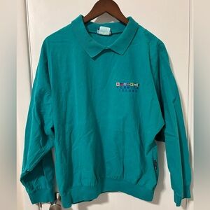 Vintage Fenwick Island Cottontops teal long sleeve polo shirt Size Medium